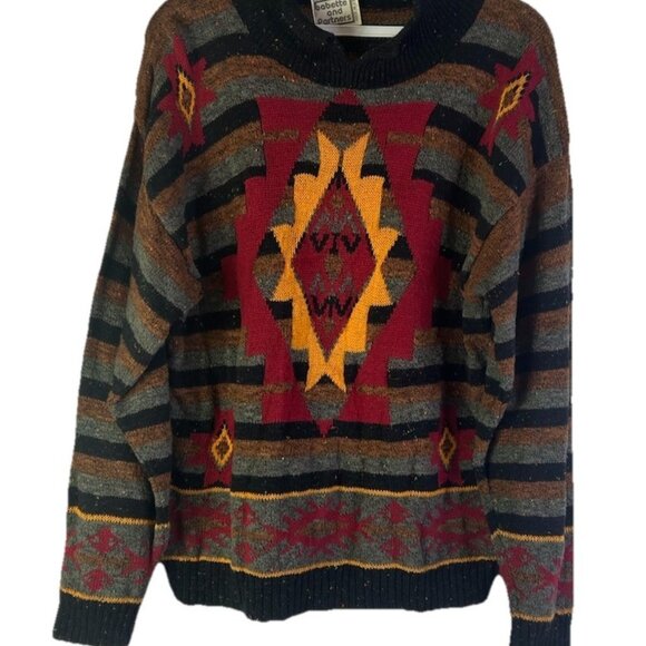 Vintage Sweaters - Vintage 80s Streetwear Navajo Western Knit Rainbow Sweater